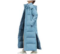 Slxbear Winter Coats for Women Plus Size Long Puffer Jackets Thicken Warm Down Coat Women Hooded Quilted Jacket Side Split Buttons Cotton Jacket Zip Up Parka Coat Outerwear Ladies Trench Overcoat