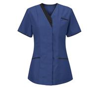 Slxbear Women Tops Scrubs Uniforms Summer Blouses for Women Color-Blocking Women's Tunic Tops Beauty Scrub T Shirts for Women Nurse Work Wear Blouse Casual Loose Ladies Going Out Tops Blue