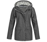 Slxbear Women'S Jackets Zipper Button Long Sleeve Oversized Outdoor Windbreaker Jacket Lightweight Waterproof Striped Line Hooded Raincoat with Pockets Solid Color Walking Hiking Jackets S