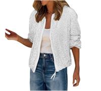 Slxbear Women'S Sequin Jackets Casual Loose Bomber Jacket Zip Up Long Sleeves No Hooded Open Front Jackets Sparkly Sequin Shiny Biker Jacket Coats Club Party Festival Clothes Streetwear L