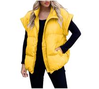 Slxbear Yellow Womens Down Gilets Sleeveless Bubble Puffer Vest Winter Warm Puffer Vest Full Zip Lightweight Outwear with Pockets Versatile Coats L