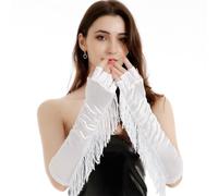 SLXLYH 1920s Half Finger Gloves for Party Fringed Gloves Ceremonial Gloves Elbow Proms Gloves Evening Party Dress Up Gloves(White)