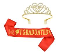 SLXLYH 2025Elegant Graduation Crowns and Sash Set Graduate Ribbon Etiquette Belts Decoration for Parties and Celebrations(Golden set)