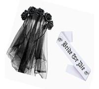 SLXLYH Bridal Sash Headband Girl Bridal Headwear Sash Dark Flower Masquerades Halloween Bride Bridal Party