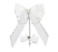 SLXLYH Cosplay Hair Clip Anime Lace Hair Bows with Chain Pendant Anime Barrettes Hair Grip Theme Party Headpiece for Daily Use(White)