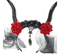 SLXLYH Devil Horn Headband With Mesh Veil Decoration Hairband For Anime Cosplay Parties Halloween Costume Accessories(Black)