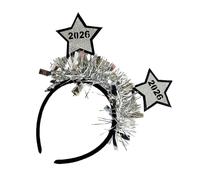 SLXLYH Festival Star Headband With Happy New Year 2026 Design Glitters Tinsel Hair Accessory For Christmas Parties Celebrations(Silver)