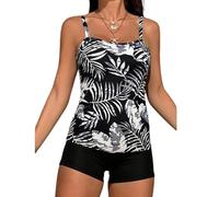 SLXLYH Flower Tankini Swimsuit Set For Women Two Piece Belly Control Swimwears With High Waist Swim Shorts For Beach Vacation Polyester Swimsuit