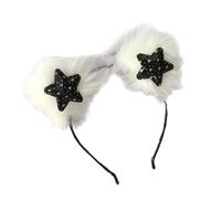 SLXLYH Furry Plush Star Bear Ear Hairband For Women Girl Anime Theme Hairband For Daily Wear Parties Music Festival Headpiece(Black and white)