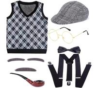 SLXLYH Old Man Costume Accessories Grandpa Set for Boys Kids 100 Days of School Grandpa Costume for Cosplay Masquerade Party(Black Vest Suit B,165Cm)