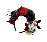 SLXLYH Realistic Artificial Flower Hairband with Skull For Halloween Parties Costume Accessory Dark Series Roleplay Headpiece(2)