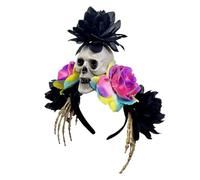 SLXLYH Realistic Skull Skeleton Hand Hairband For Halloween Costume Parties And Scary Event with Colorful Flower for Women Men(C)