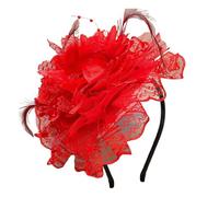SLXLYH Vintage Feathered Hairhoop Lace Fascinator Headband with Veil for Weddings and TeaParties for Elegant Occasion(Red)