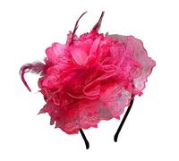 SLXLYH Vintage Feathered Hairhoop Lace Fascinator Headband with Veil for Weddings and TeaParties for Elegant Occasion(Rose Red)