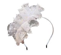 SLXLYH Vintage Feathered Hairhoop Lace Fascinator Headband with Veil for Weddings and TeaParties for Elegant Occasion(White)