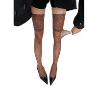 SLXLYH Vintage Floral Lace Trim Over Knee Fishnets Socks Retro Design Soft Nylon Thigh High Stockings For Women Multiple Colors(Coffee color)