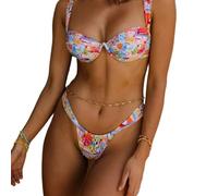 SLXLYH Women Flower Print Swimwear Fashion Two Pieces Split Swimsuit Backless Bathing Suit For Beachwears Two Pieces Split Bathing Suit For Women Flower Print Swimwears High Cut Swimsuit