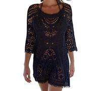 SLXLYH Womens Swimsuit Cover Up 3/4 Sleeves Hollow Out Crochet Floral Lace Dress Backless Knit Beach Top Crochet Dress Cover Ups For Swimwear Women