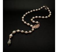 SLXWSXZE 15x25mm Cultured White Edison Baroque Pearl Long Necklace Feather Shape Clasp