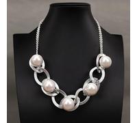 SLXWSXZE 18'' 20mm White Sea Shell Pearl Big Fashion Silver Color Chain Chokers Necklace Pendant For Women