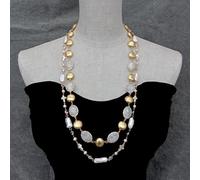 SLXWSXZE 2 Rows 10x20mm White Biwa Pearl Sea Shell Cross Rosary Chain 17x21mm Moonstone Necklace