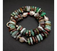 SLXWSXZE 5x16mm Green Chrysoprase Cultured White Baroque Pearl Choker Necklace 21"