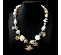 SLXWSXZE Biwa Pearl 16mm Sea Shell 20mm Quartz Slize Choker Necklace Copper Charm Jewelry For Women