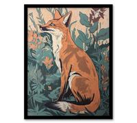 Sly Fox By George Sinclair Vintage Botanical Style Modern Painting Teal Orange Aesthetic Artwork Framed Wall Art Print A4 Artery8 Black A4