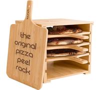 Slyced Wooden Pizza Peel Rack | Includes 4 x 12 Inch Non-Stick Bamboo Pizza Boards | Real Wood Pizza Paddle Stand | Innovative Design Allows You to Spend Less Time Prepping and More Time with Family