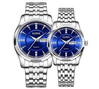 SLYHHZHMY Couple Watches Men's Watches Women's Watches Double Calendar Quartz Watches Luminous Watches Stainless Steel Watches (Silver Blue)