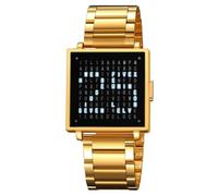 SLYHHZHMY Men's Multifunction Electronic Watch Square Watch Business Watch Stainless Steel Watch (Gold)
