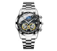 SLYHHZHMY Men's Round Watches Classic Large Dial Watches Skeleton Quartz Watches Luminous Stainless Steel Watches (3)