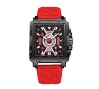 SLYHHZHMY Square Large Dial Men's Watch Sports Watch Quartz Movement Luminous Calendar Watch (red)
