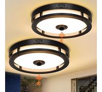 Slypadan Outdoor Motion Sensor Flush Mount Ceiling Light, LED Outdoor Ceiling Light Fixture 2 Pack, 12" Dusk to Dawn Porch Ceiling Light, Black Modern Exterior Light for Farmhouse Garage Hallway Entry