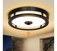 Slypadan Outdoor Motion Sensor Flush Mount Ceiling Light, LED Outdoor Light Fixture 1 Pack, 12" Dusk to Dawn Porch Ceiling Light, Sand Black Modern Exterior Light for Farmhouse Garage Hallway Entry