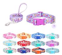 SLZZ Dog Collar with lead Airtag Holder Case Set - Dog Collars for Male Female Boy Girl Puppy X-small Small Medium Large Dogs Walking Running Training - Purple Daisy/M