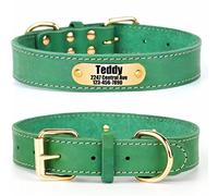 SLZZ Personalized Custom Real Genuine Leather Dog Collar with Engraved Name Phone number/Heavy Duty Durable Dog Collars for Male Female X-small Medium Large X-large Dogs-Green-M