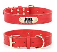 SLZZ Personalized Custom Real Genuine Leather Dog Collar with Engraved Name Phone number/Heavy Duty Durable Adjustable Dog Collars for Male Female X-small Medium Large X-large Dogs-Red-M