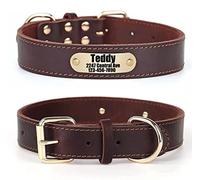 SLZZ Personalized Custom Real Genuine Leather Dog Collar with Engraved Name Phone number/Heavy Duty Durable Adjustable Dog Collars for Male Female X-small Medium Large X-large Dogs-Brown/L