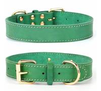 SLZZ Premium Real Genuine Leather Dog Collar/Soft Touch Heavy Duty Genuine Leather/Adjustable Perfect for Male Female Small X-Small Medium Large Dogs - Green-S