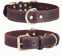 SLZZ Premium Real Genuine Leather Dog Collar/Soft Touch Heavy Duty Genuine Leather/Adjustable Perfect for Male Female Large X-Large Dogs-Brown-L