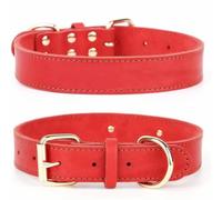 SLZZ Premium Real Genuine Leather Dog Collar/Soft Touch Heavy Duty Genuine Leather/Adjustable Perfect for Male Female Small X-Small Medium Large Dogs-Red-L