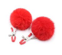 Sm Adult Sexs Product Feather Nipple Clamps for Women Non Piercing Beginner Female Flirting Sexy Seduction Fur Ball Nipple Clip Red One Size