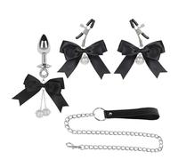SM Bow Bell Nipple Clamp Butt Plug Collar Traction Rope Female Slave Adult Supplies Metal Bullet Anal Plug Anal Sex Toy
