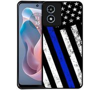 SM CASES Compatible with Moto G Play 4G 2024 Case - Thin Blue Line Grunge USA Police Flag 2D Printed Design Phone Back TPU Rubber Protective Shockproof Case Cover for Moto G Play 4G 2024.