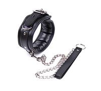Sm Collar With Chains Erotic Leather Collar Adjustable Leather Collars Sm Neck Coat With Padded Bdsm Bondage Erotic Collar Fetish Sex Toys For Men Women Couples, Black