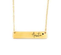 SM Design Personalized Auntie Bar Necklace - Aunt Jewelry Personalized Name Gift Idea Stainless Steel Silver Gold Rose Gold Christmas Stocking Stuffer Birthday AUNT-BAR