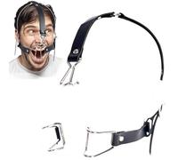 SM Hook Claw Open Mouth Gag Nose Hook Restraint Leather Head Harness Nose Hook with Metal Mouth Enlargement Ring Fetish Bondage Mouth Gags Slave Toys for Couples
