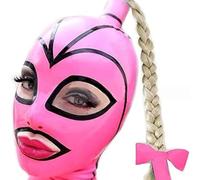 SM Latex Hood with Twist Braid Wig Rubber Head Mask with Black Trim Open Eyes Mouth Cosplay with Back Zipper(Size:S-63CM)