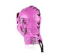 Sm Leather Padded Hood Blindfold with Open Mouth Penis Gag Dildo Gag,Fetish Slave BDSM Bondage Head Harness Sex Mask Erotic Toys Pink Short